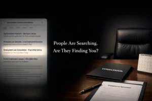 Illustration of high-intent SEO lead generation showing accountant search result converting into signed contract and new client onboarding.