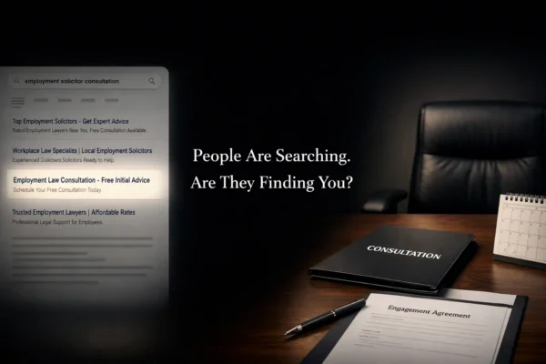 Illustration of high-intent SEO lead generation showing accountant search result converting into signed contract and new client onboarding.